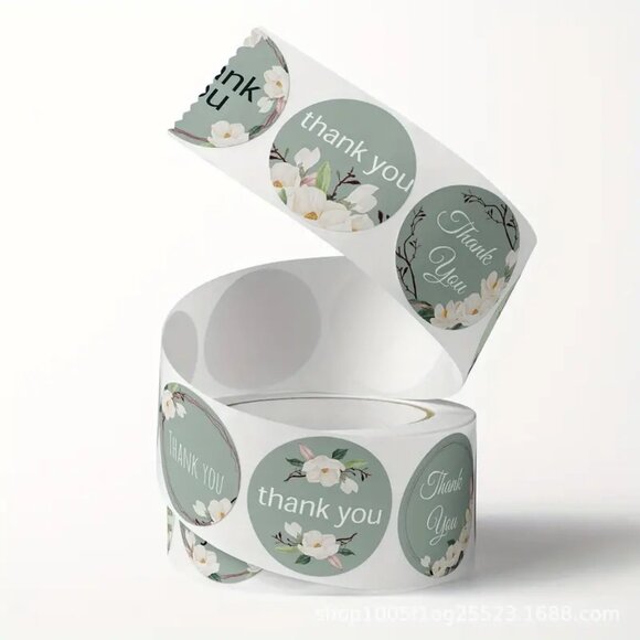 Final Price 500pcs/roll, Color Floral Coated Paper Sticker Thank You Label 1 in - Picture 2 of 3